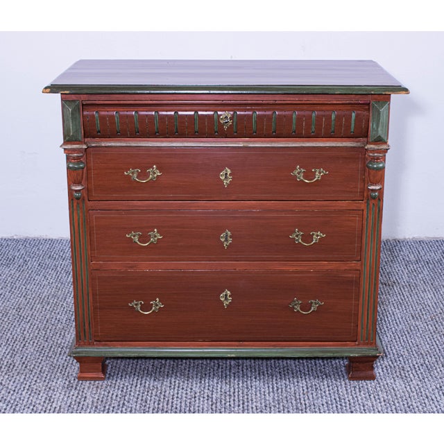 Maroon Small Antique Painted Pine Chest of 4 Drawers, Late 19th Century For Sale - Image 8 of 9
