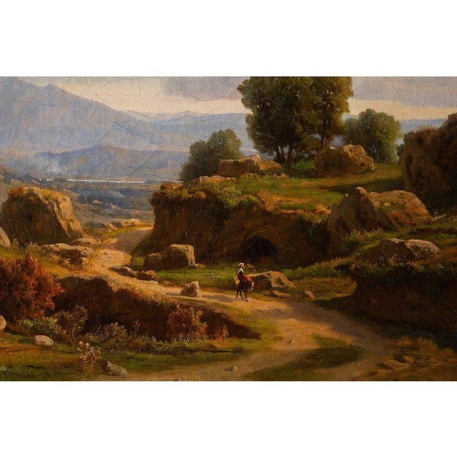Ettore Cumbo Borgia, Landscape of the Roman Countryside, 19th century, Oil Painting on Canvas For Sale - Image 6 of 8
