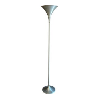 Walter Von Nessen Brushed Metal Torchiere Floor Lamp For Sale