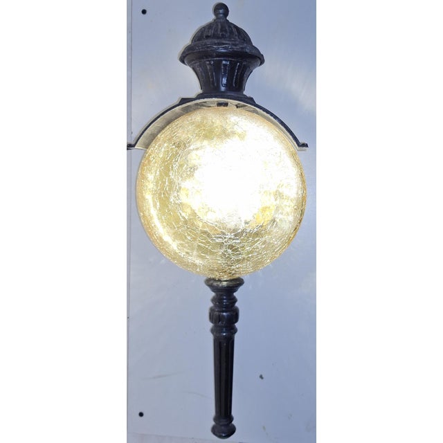 Vintage Rustic Wall Lamp with Black Patinated Metal Frame and Amber-Colored Glass Shade, 1970s For Sale - Image 9 of 9