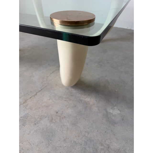 Vintage Faux Elephant Tusk & Brass Cup Glass Coffee Table For Sale - Image 12 of 12