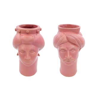 Solimano & Roxelana Figures, M • Pink Trapani from Crita Ceramiche, Set of 2 For Sale