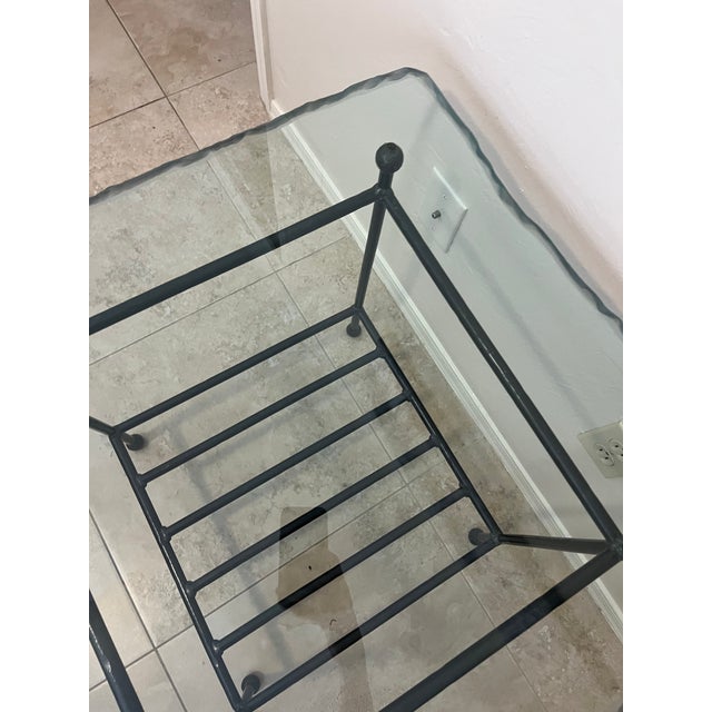 1990s Attributed to Charleston Forge Glass Top Iron Base Lamp Table For Sale - Image 11 of 12