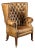 C. 1950 Leather High-Wingback Rolling Armchair in Brown For Sale