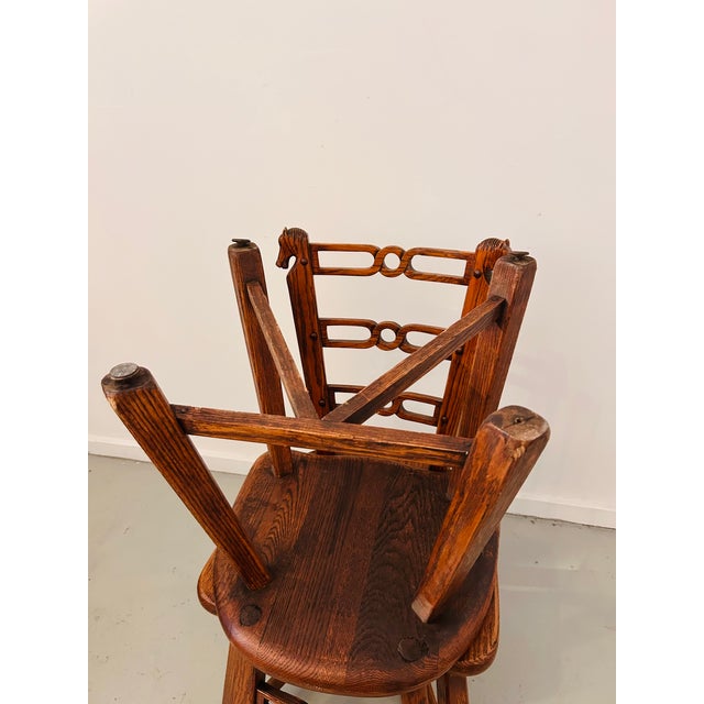 1940s Romweber Viking Oak Equestrian Horse Head Dining Side Chair Trio For Sale - Image 10 of 15