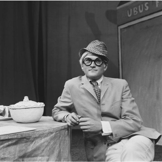 David Hockney English painter David Hockney on the set of the play 'Ubu Roi' at the Royal Court Theatre in London, UK,...