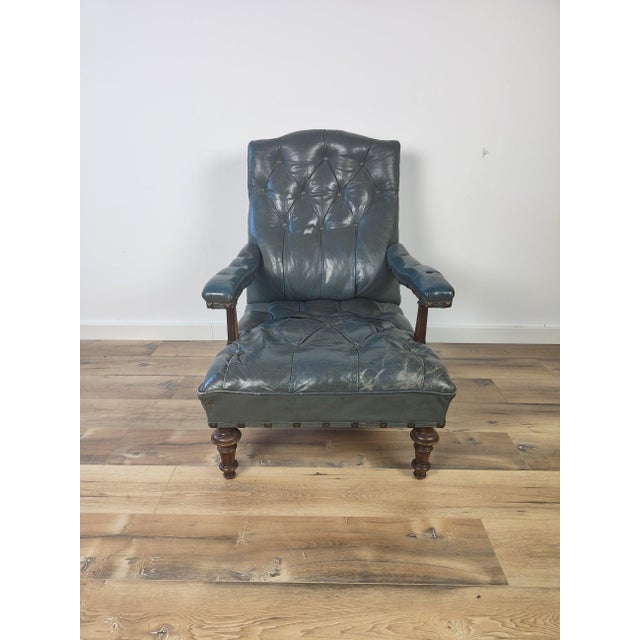 Antique Library Chair in Leather, 1860s For Sale - Image 4 of 6