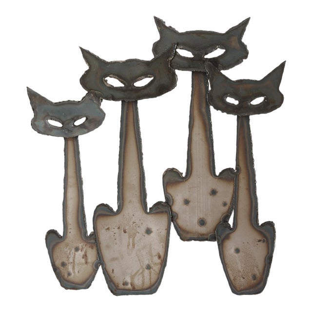 Vintage Mid Century Peter Pepper Products Metal Cats Wall Sculpture For Sale
