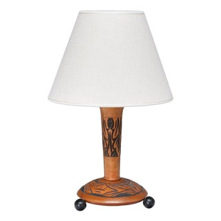 Amsterdam School Table Lamp with Carved Foliate Decoration, Netherlands, 1920s For Sale