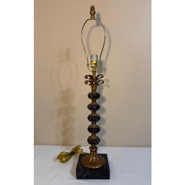 Hollywood Regency Stacked Black Marble Antique Gold Acanthus Table Lamp For Sale - Image 11 of 12