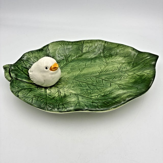 Celebrate the artistry of Italian ceramics with this Vintage Bassano Italy Majolica Leaf Platter featuring a beautifully...