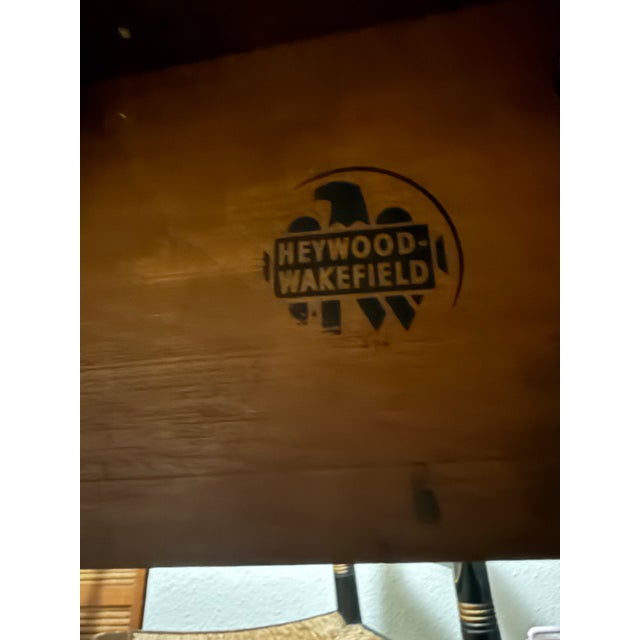Vintage Heywood-Wakefield Style Drop-Leaf Dining Table With 4 Hitchcock Rush Seat Chairs – Old Colony Style For Sale - Image 9 of 12