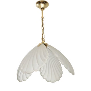 Mid-Century Modern Pendant Lamp in Opaque Satin Glass and Gilt Metal, Italy, 1970s For Sale