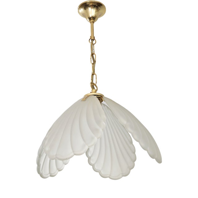 Mid-Century Modern Pendant Lamp in Opaque Satin Glass and Gilt Metal, Italy, 1970s For Sale