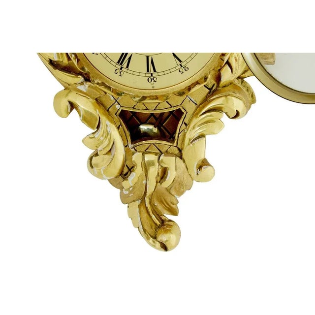 Mid-Century Swedish Rococo Revival Carved Gilt Wall Clock, 1950s For Sale - Image 4 of 6