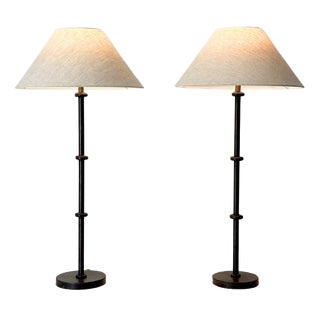 Turned Metal Table Lamps by Jacques Adnet, 1980s, Set of 2 For Sale