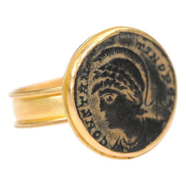 21 Karat Ring W/ Bronze Coin Portrait, Size 7.75 For Sale