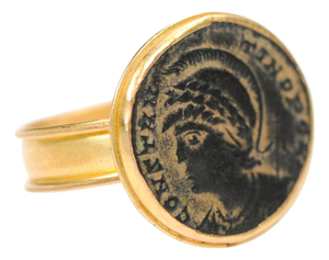 21 Karat Ring W/ Bronze Coin Portrait, Size 7.75