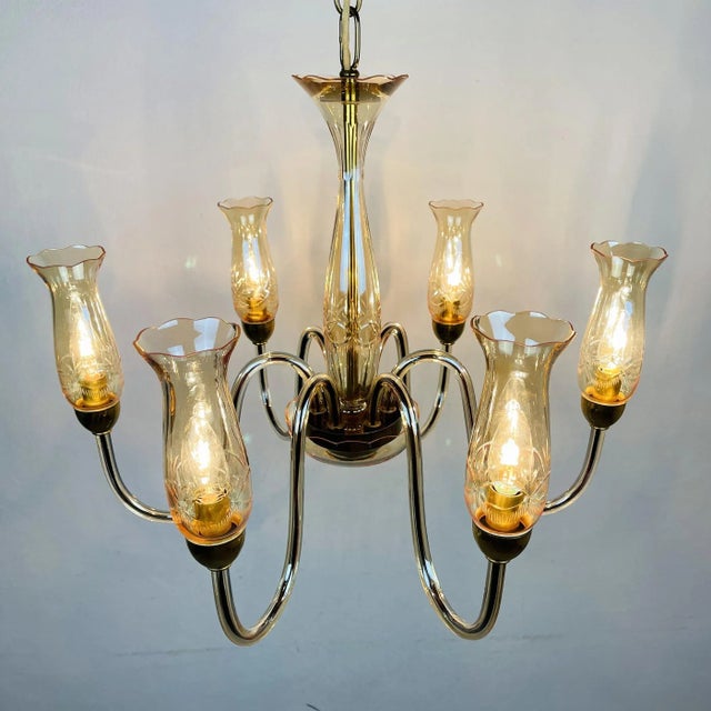 1970s Vintage Amber Murano Chandelier from De Majo, Italy, 1970s For Sale - Image 5 of 16
