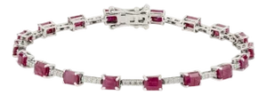 Modern 14k White Gold 5.95ct Natural Ruby & Diamond Tennis Bracelet 6.5 Inches