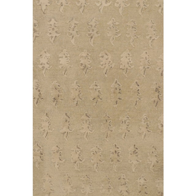 Rug & Kilim Contemporary Block Print Floral Beige Natural Silk Rug by Rug & Kilim, India For Sale - Image 4 of 7