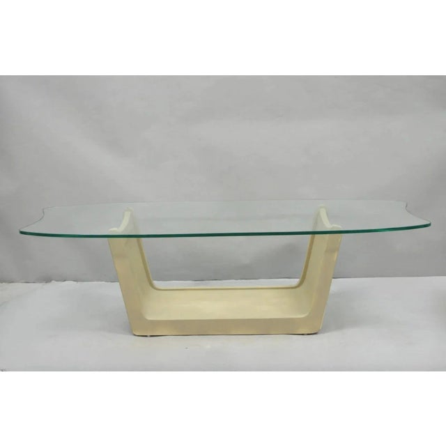 Vintage Mid Century Modern Painted Walnut Waterfall Base Glass Top Coffee Table For Sale - Image 15 of 15