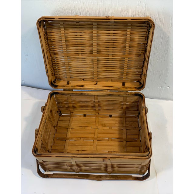 Wood Vintage Boho Bamboo Lidded and Handled Basket For Sale - Image 7 of 8