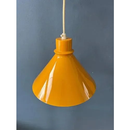 Metal Vintage Yellow Metal Hanging Lamps, Set of 2 For Sale - Image 7 of 11