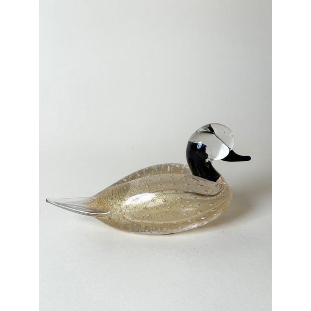 Italian Murano Glass Duck Sculpture with Gold Leaf and Controlled Bubbles, 1970s For Sale - Image 9 of 10