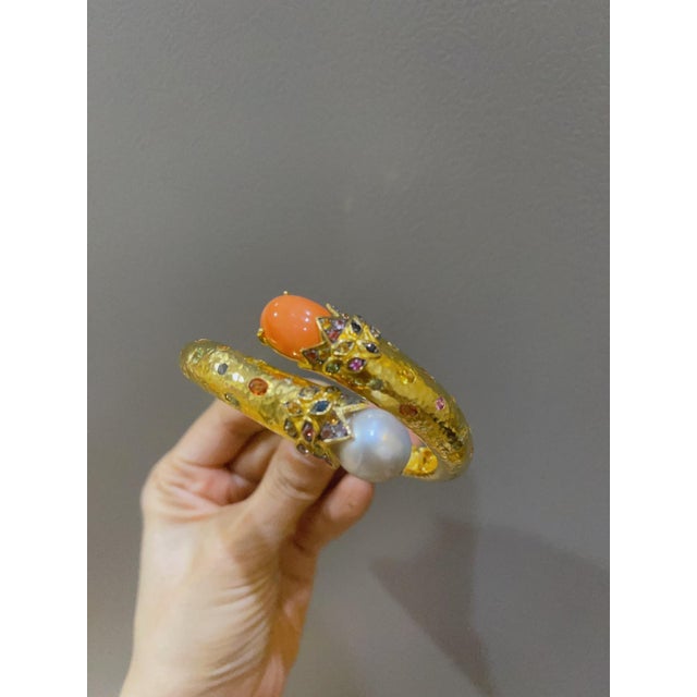 Bochic "Orient" Vintage Sapphire & Pearl Earrings & Bangle 18K & Silver For Sale - Image 13 of 18