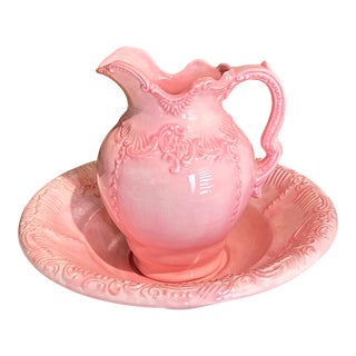 Vintage Arnels Pink Rose Pitcher and Wash Basin For Sale