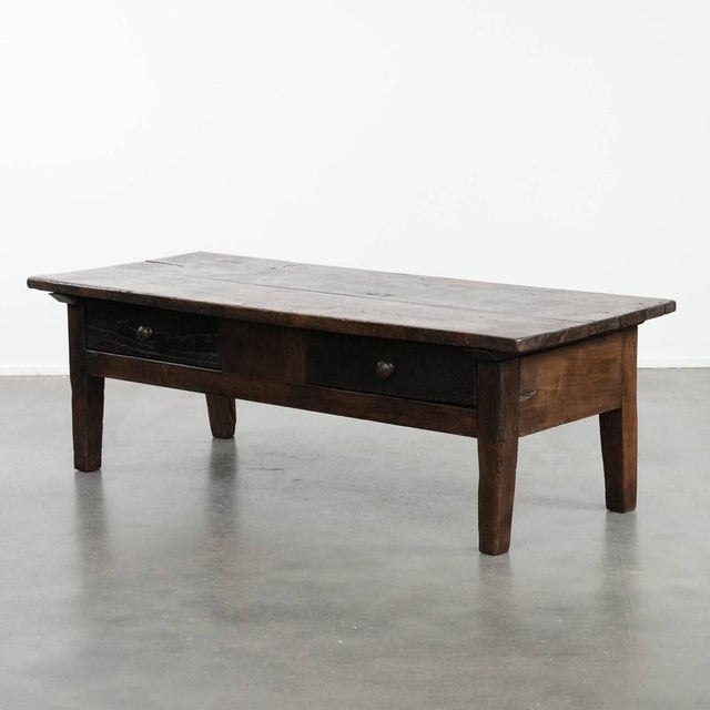 Antique 18th Century Southern European Coffee Table Made of Chestnut Wood with Two Drawers and a Patina For Sale - Image 17 of 17