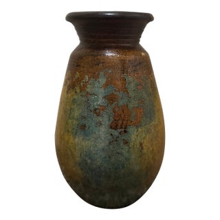 1970s Large Mid-Century Oaxacan Dripware Pottery Vase With Mottled Polychrome Glaze For Sale