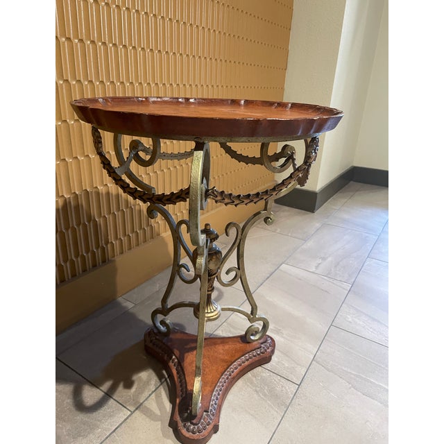 Late 20th Century French Style Mixed Metal and Scalloped Wood Top Accent Table For Sale In San Diego - Image 6 of 11