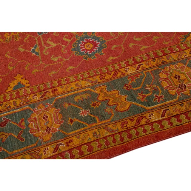 Red Antique Turkish Oushak Handmade Allover Designed Wool Rug For Sale - Image 9 of 13