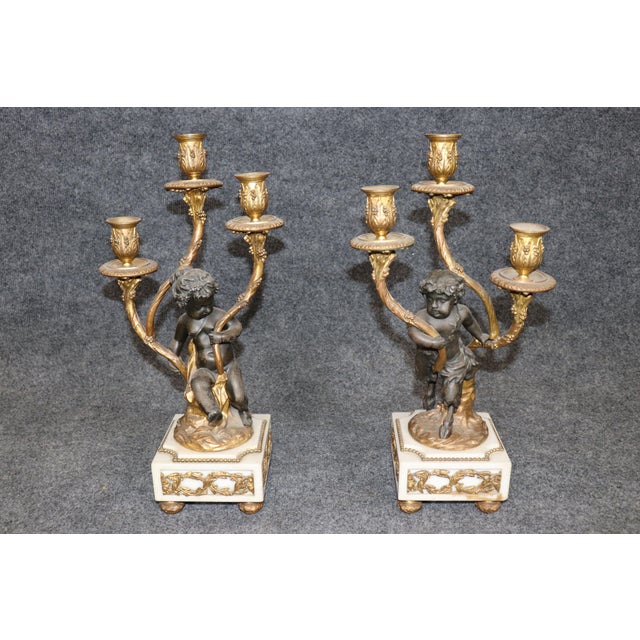 French Louis XV Style Figural Gilt Metal and Marble Clock Set For Sale - Image 13 of 15