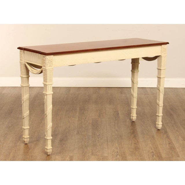 French Louis XVI Style Painted Base Cherry Console Tables - A Pair For Sale - Image 12 of 12