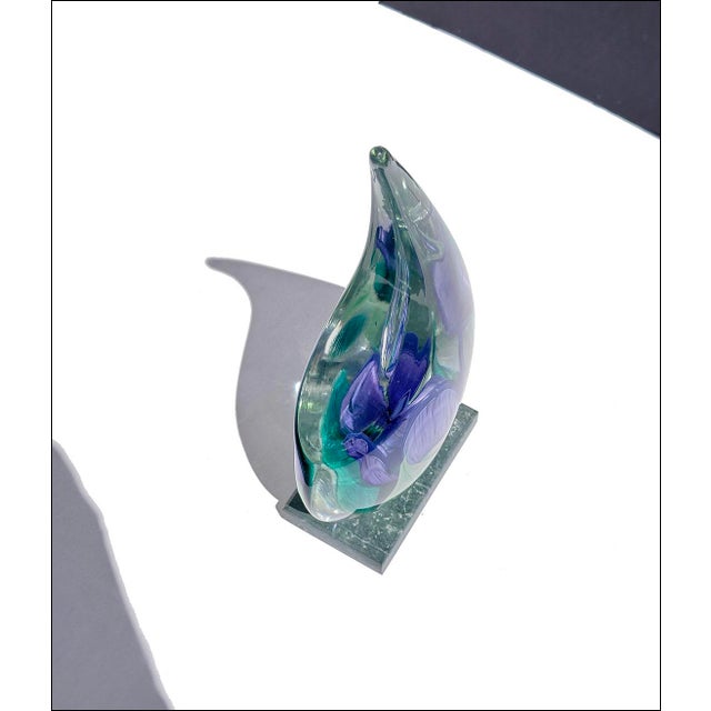 Glass Signed Studio Art Glass Crimp Tulip Teardrop Sculpture For Sale - Image 7 of 9