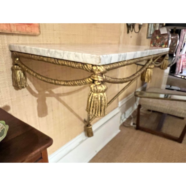 1950s Italian Gilt Rope/Tassle Marble Top Wall Console For Sale - Image 11 of 12