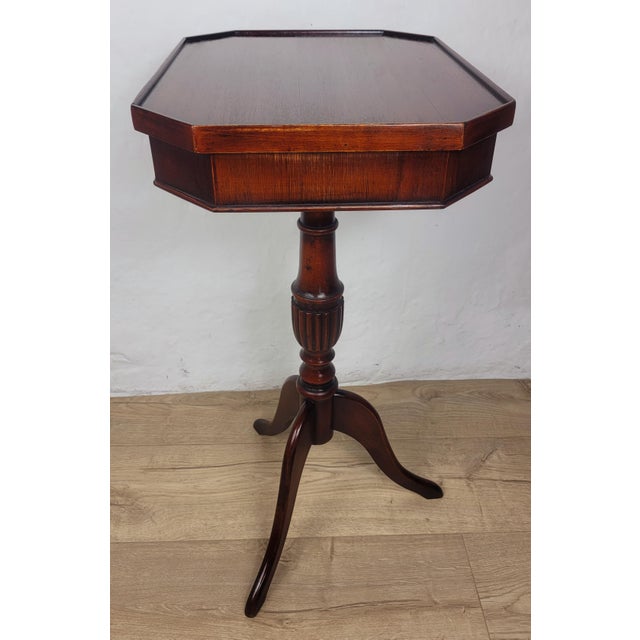 Mid-Century Octagonal Tripod Side Table with Drawer, 1950 For Sale - Image 14 of 17