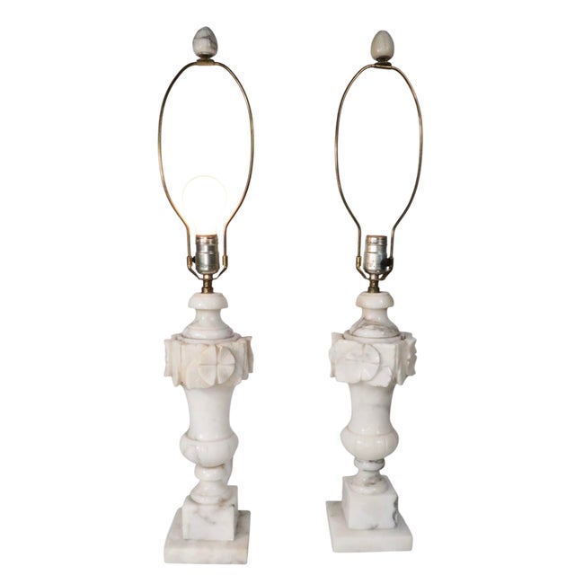 Mid 20th Century Italian Carved Marble Table Lamps - a Pair For Sale - Image 10 of 14