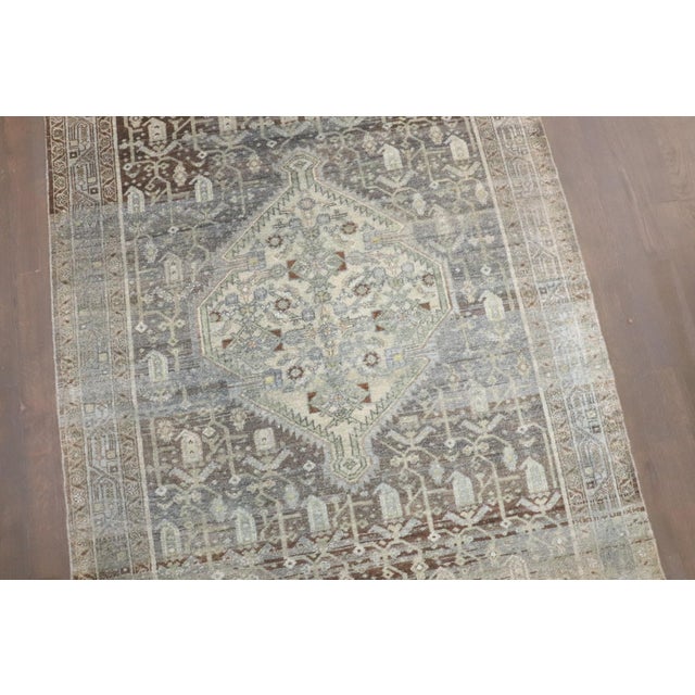 Textile Antique Zabihi Collection Long Gray Green Persian Malayer Runner - 3'7" x 20' For Sale - Image 7 of 10