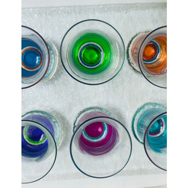 Dansk Spectra Cordials Set With Tray Crystal Colorful Art Glass Shot Glasses- Set of 7 For Sale - Image 6 of 12