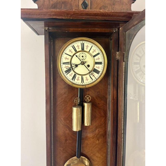 Mid 19th Century Antique Victorian Walnut Double Weight Wall Clock, 1860 For Sale - Image 5 of 7
