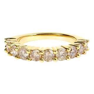 14K Yellow Gold Plated .925 Sterling Silver 2.0 Cttw Round Brilliant Cut Diamond 10 Stone Anniversary Band Ring - Size 8 For Sale