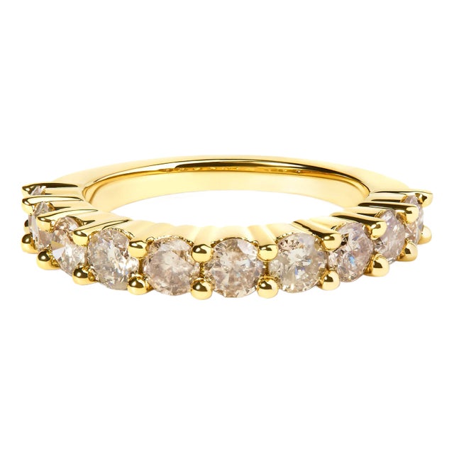 14K Yellow Gold Plated .925 Sterling Silver 2.0 Cttw Round Brilliant Cut Diamond 10 Stone Anniversary Band Ring - Size 8 For Sale