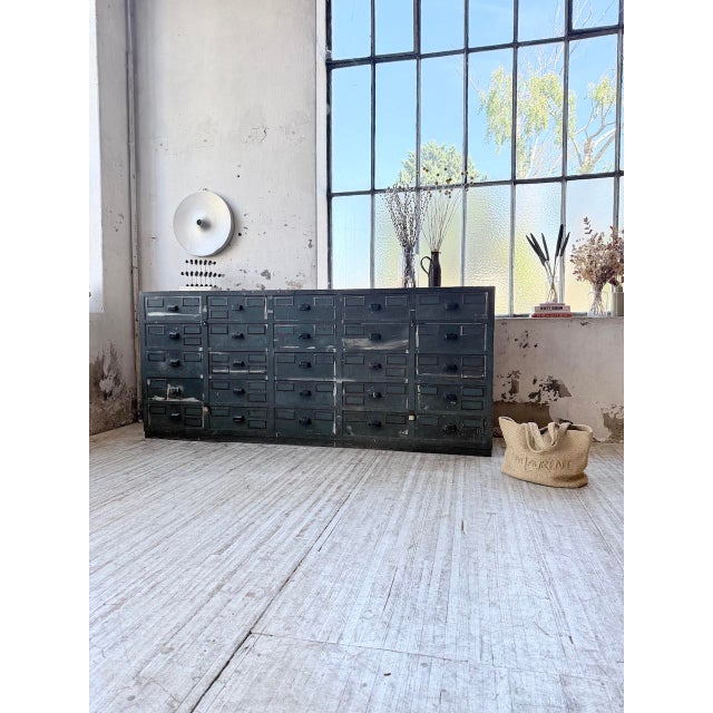 Wood Blue Patinated Oak and Beech Workshop Cabinet with Drawers, 1950s For Sale - Image 7 of 18