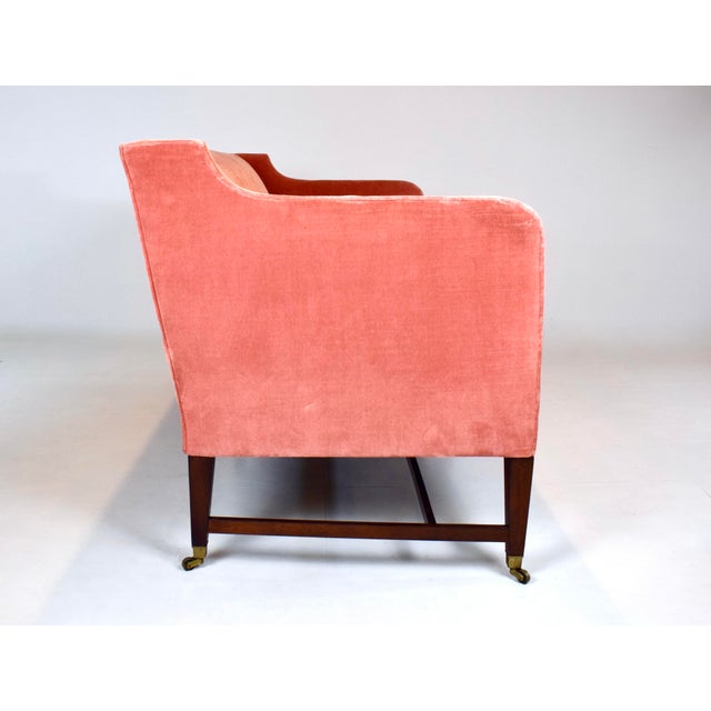 Classic Vintage Hepplewhite Velvet Sofa on Brass Casters For Sale - Image 10 of 12