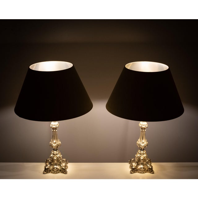 Rococo Silver Plated Table Lamps, 1920s, Set of 2 For Sale - Image 11 of 14