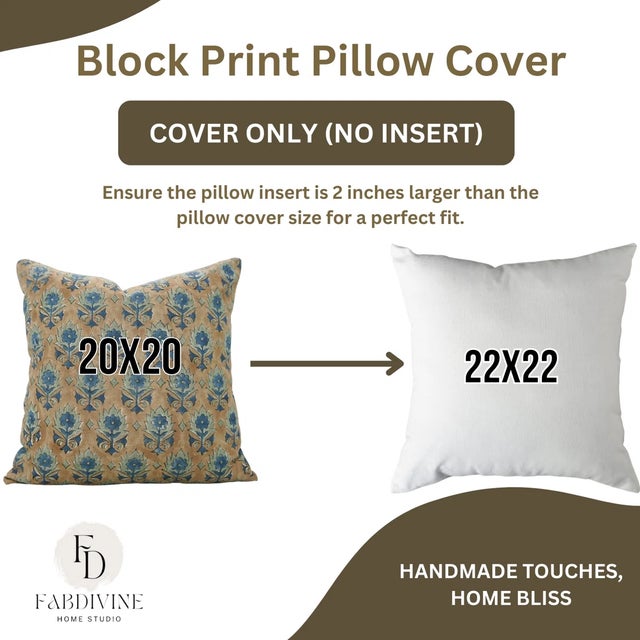 Not Yet Made - Made To Order Fabdivine Indian Block Print Cushion Cover 16x16 Inch Viscose Linen-Kusum For Sale - Image 5 of 5